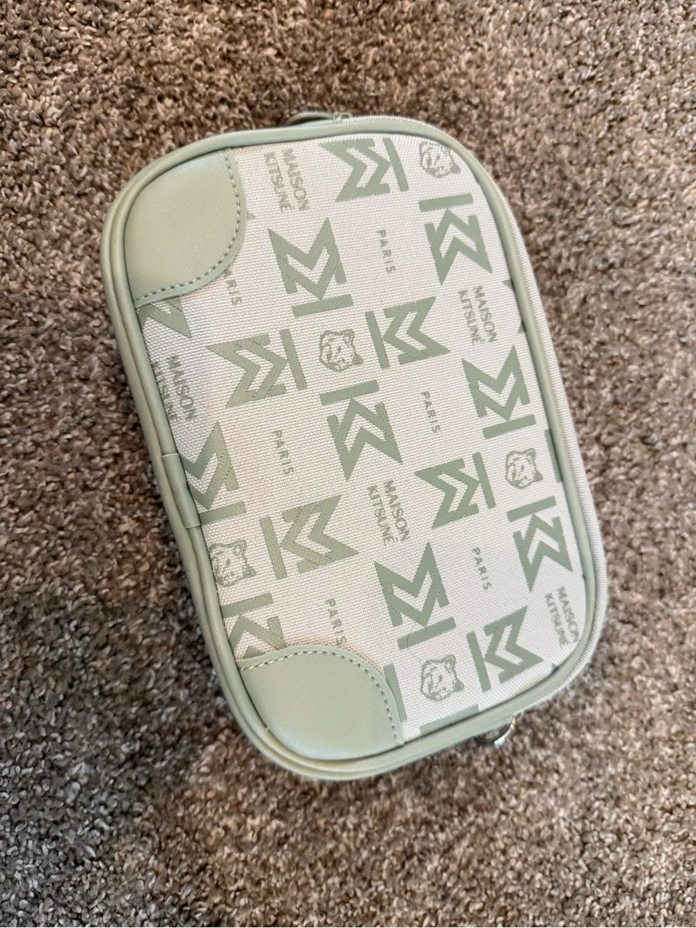 MAISON KITSUNE Green Logo Print Cosmetic Pouch with toiletries